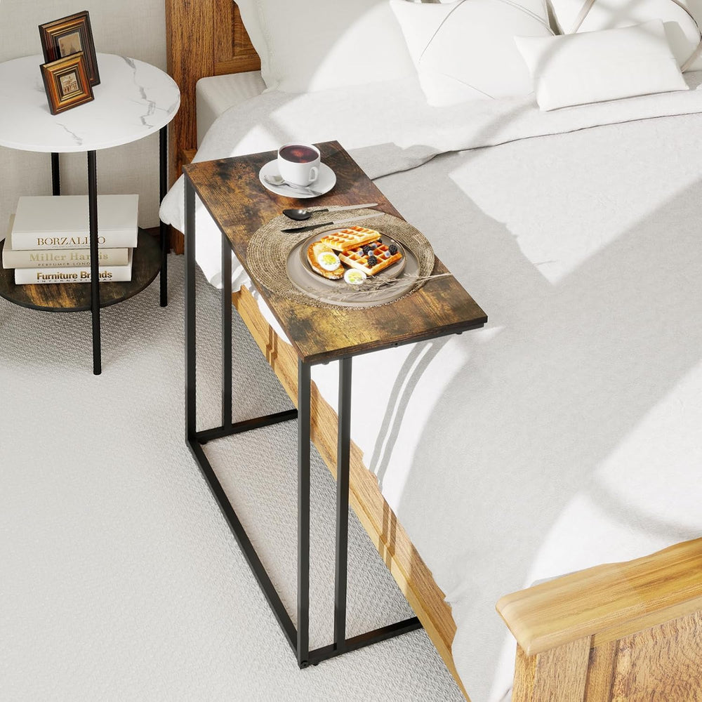 C-Shaped Side Table, Modern End Table with Metal Frame, Space Saving Design f...