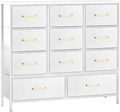 VASICAR 11-Drawer Compact Dresser for Bedroom, Fabric Clothes Storage Organizer, White Chest of Drawers with Wood Top for Closet, Nursery, Living Room