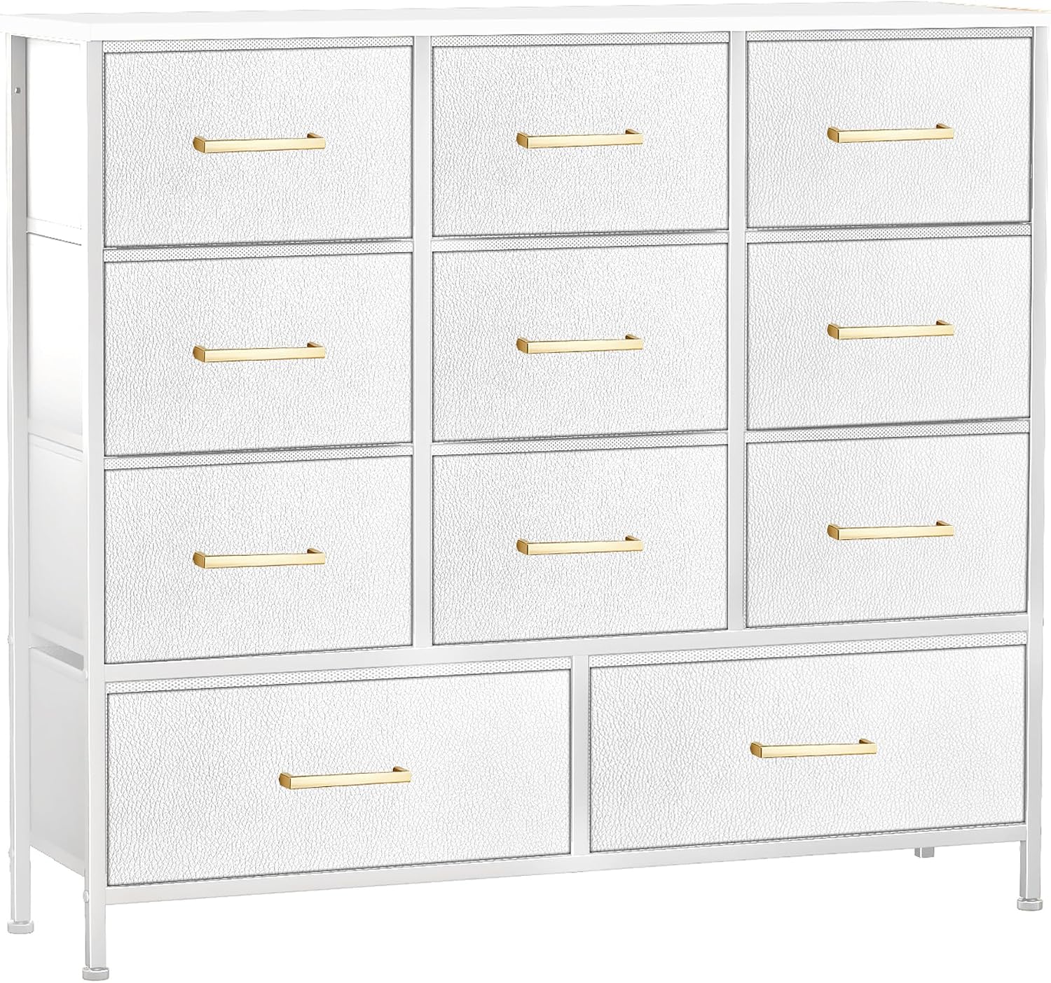 VASICAR 11-Drawer Compact Dresser for Bedroom, Fabric Clothes Storage Organizer, White Chest of Drawers with Wood Top for Closet, Nursery, Living Room