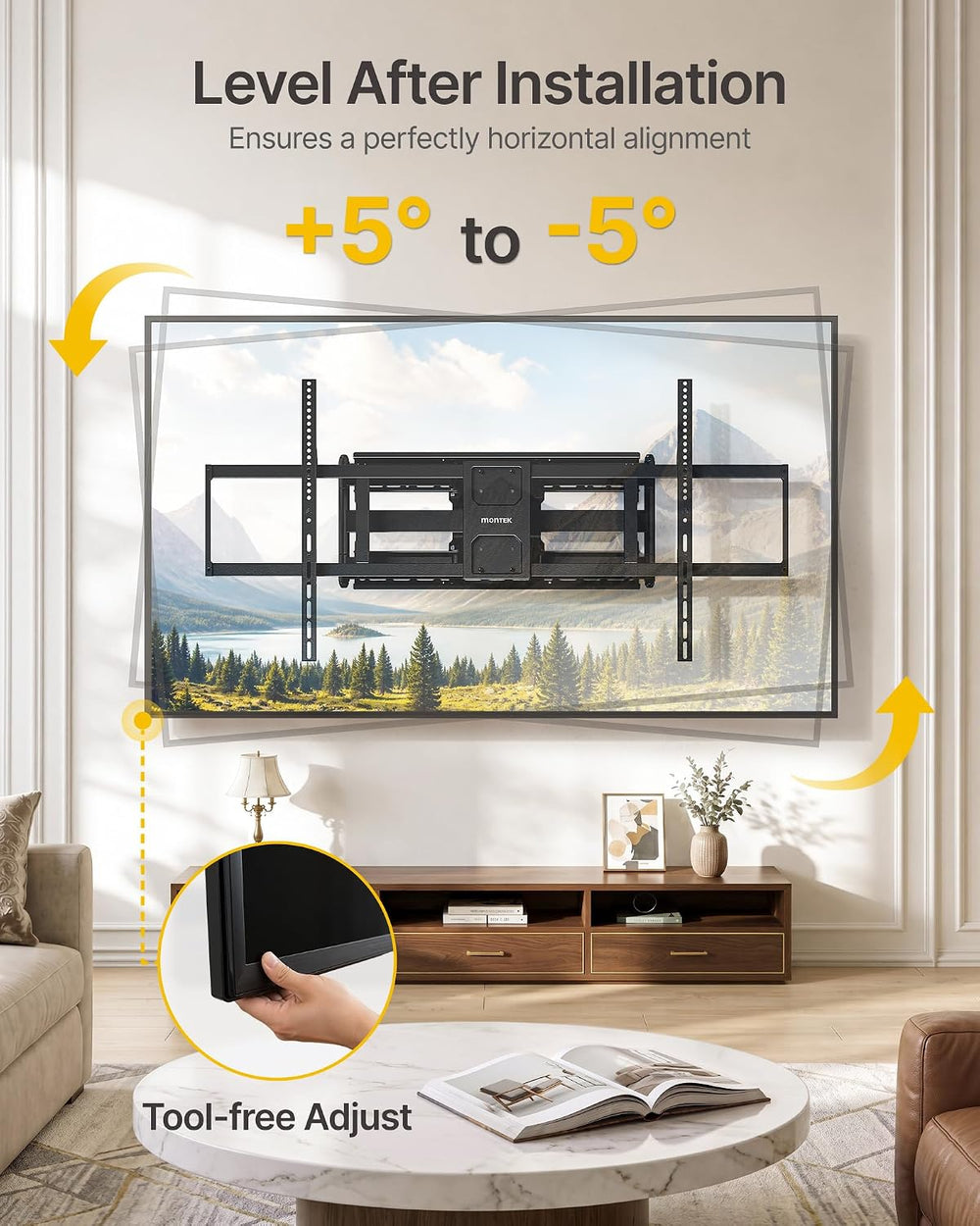 monTEK Heavy Duty TV Wall Mount for 60–140 inch XXL TVs up to 275 lbs | +5°/-...