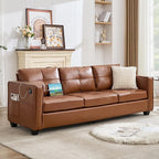 TYBOATLE 88" W Faux Leather Couches for Living Room w/Side Pockets, Mid-Century Modern Tufted Comfy Leather Couch w/USB and Wider Arms, 3 Seater Sofa for Office, Apartment, Bedroom