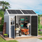 6x8 FT Plastic Storage Sheds Outdoor with Floor and Window, Utility All-Weather Resin Shed Easy to Install, Large Sheds & Outdoor Storage/Tool Shed for Backyard Patio Lawn, Gray