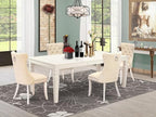 East West Furniture LGDA5-LWH-32 5 Piece Dining Table Set Includes a Rectangle Wooden Table with Butterfly Leaf and 4 Polyester Fabric Upholstered Chairs, 42x84 Inch, linen white