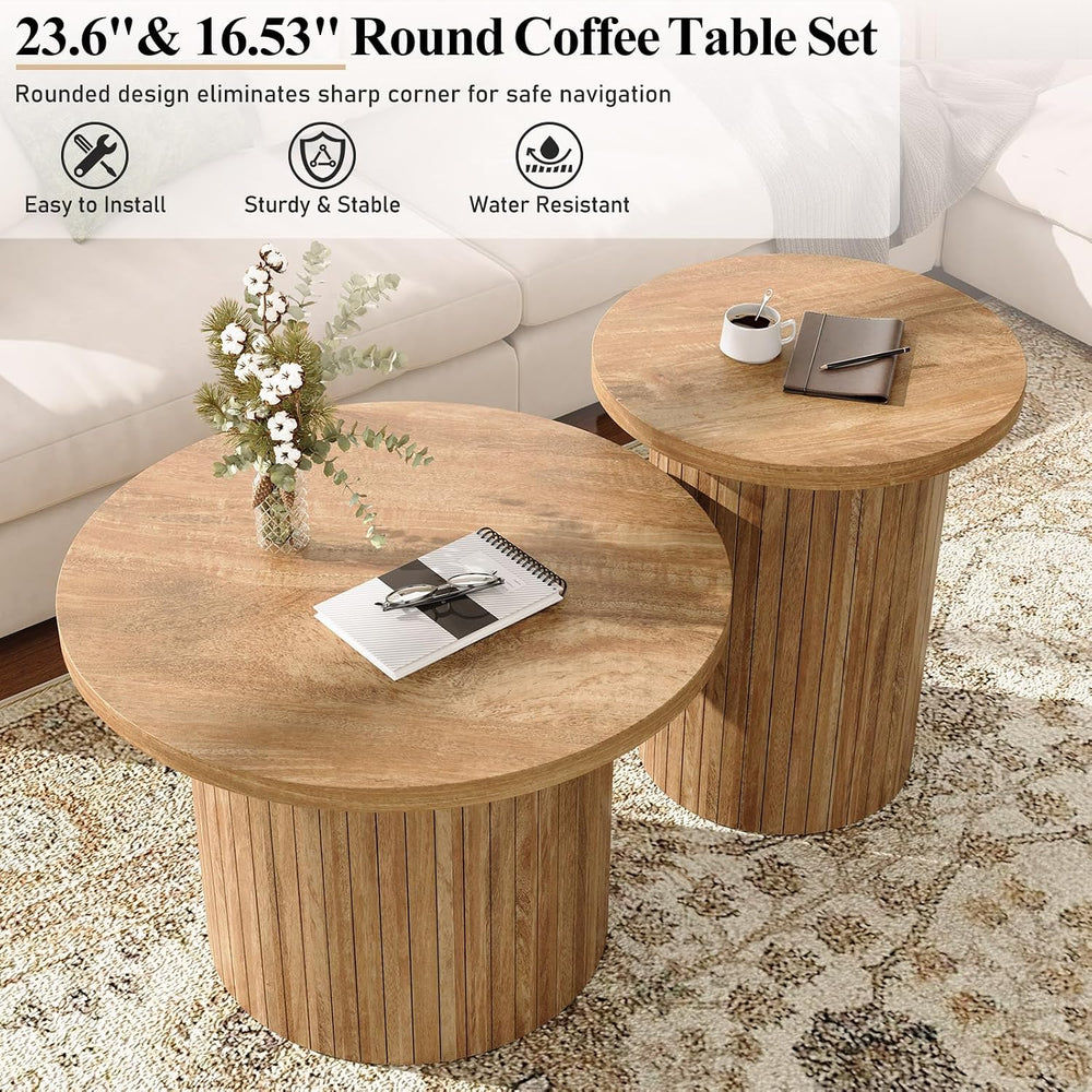 LUXOAK 3-Piece Mid Century Modern Living Room Table Set, 70" TV Stand wi...