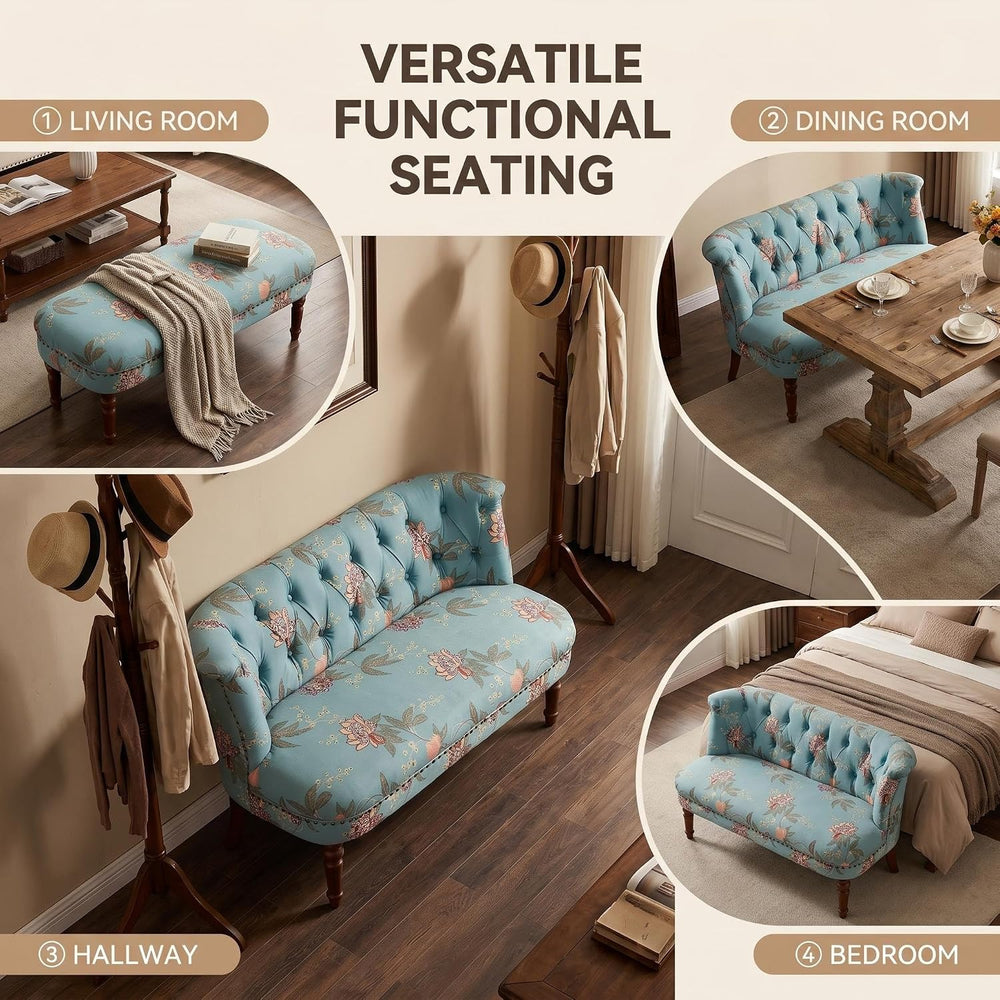 47.25" Victorian Vintage Settee Armless Loveseat with Wing Back(Blue A) ...