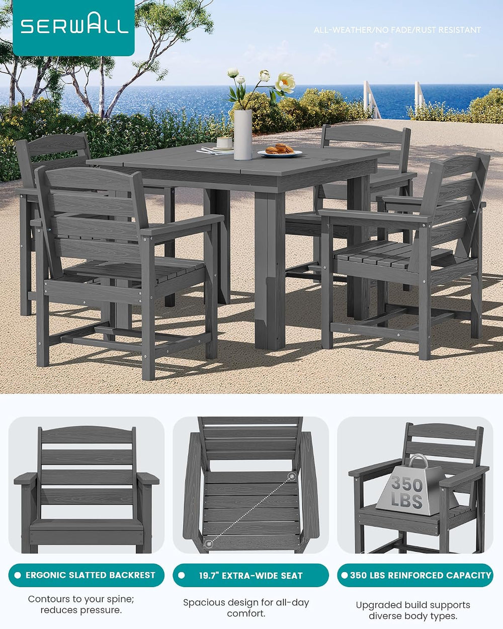 SERWALL HDPE Outdoor Square Dining Set for 4