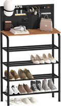 STORAGE MANIAC 5 Tier Shoe Rack for Entryway, Metal Shoe Shelf with Storage Pocket and MDF Top Board, 16-20 Pairs Free Standing Shoes Organizer for Closet, Black