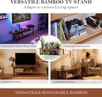 Tiita Bamboo TV Stand with Storage for TV up to 65 inch, Bamboo Rattan TV Console Entertainment Center with 2 Open Shelf, Mid Century Modern Media Console for Living Room, Bedroom, Walnut