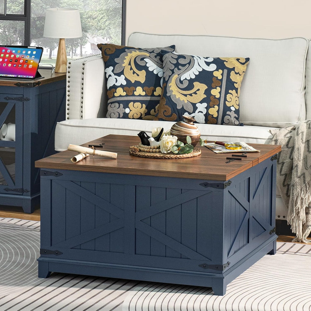Farmhouse Coffee Table Set of 3, Furniture Set with Charging Station, Coffee ...