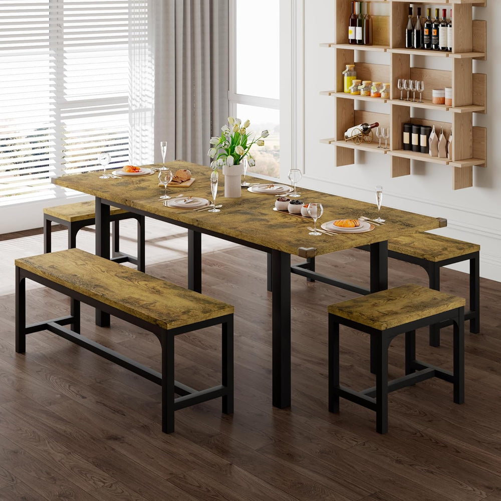 Feonase 5-Piece Dining Table for 4-8 People, 63" Extendable Kitchen Tabl...