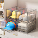 2 Pack Hat Organizer Box for Baseball Caps Organizer, Hat Organizer Box with Sliding Drawer, Hat Holder Storage Organizer, Clear Drawer Stackable for Hats Snapback Cap Storage