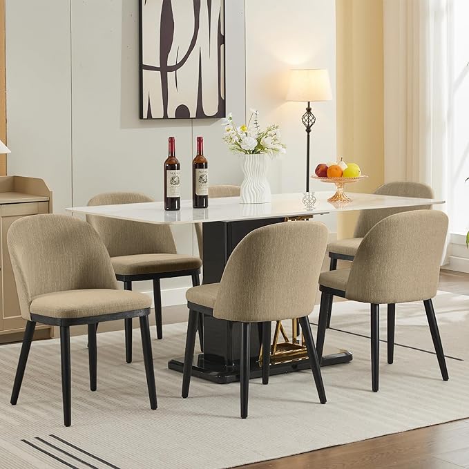 Wooden Dining Chairs Set of 6,Upholstered Kitchen Dining Room Chairs with Cur...