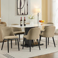 Wooden Dining Chairs Set of 6,Upholstered Kitchen Dining Room Chairs with Curved Backrest and Wood Leg,Modern Fabric Farmhouse Dinner Chair for Restaurant/Cafe,Camel