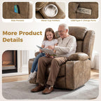Oversized Power Lift Recliner Chair, Big and Tall, Light Brown | Lift Chairs with Massage and Heating, Breathable Faux Leather with Metal Cup Holders, USB A&C Ports