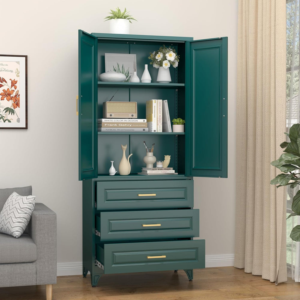 SteeLoong 75" Kitchen Pantry Cabinet with 3 Drawer,Metal Storage Cabinet...
