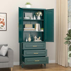 SteeLoong 75" Kitchen Pantry Cabinet with 3 Drawer,Metal Storage Cabinets with Doors and 2 Adjustable Shelves,Green Kitchen Cabinet with 2 Gold Handles,Food Cupboard for Livingroom,Pantry, Bathroom
