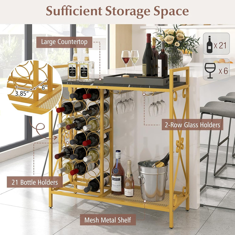 GOFLAME 21 Bottle Wine Rack, Freestanding Floor Wine Bottle Organizer w/Glass...
