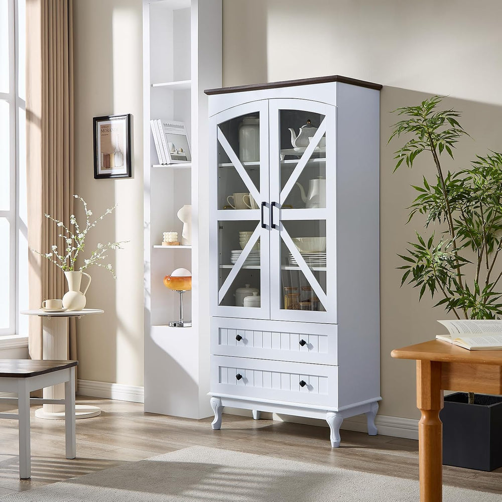 72" Tall Pantry Cabinet, Wood Arched Kitchen Pantry Storage Cabinets wit...