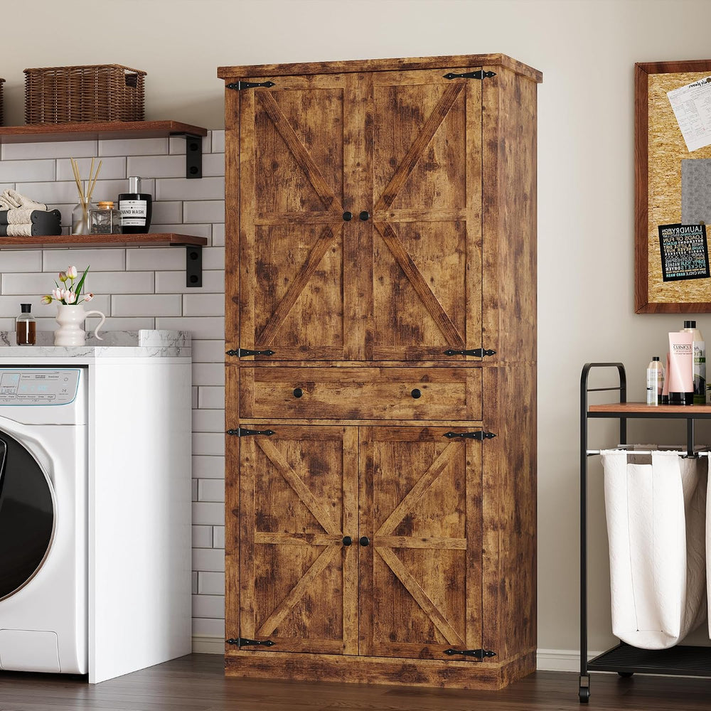 BORNOON Pantry Organizers and Storage Cabinet, 67.71” Barn Door White Kitchen...