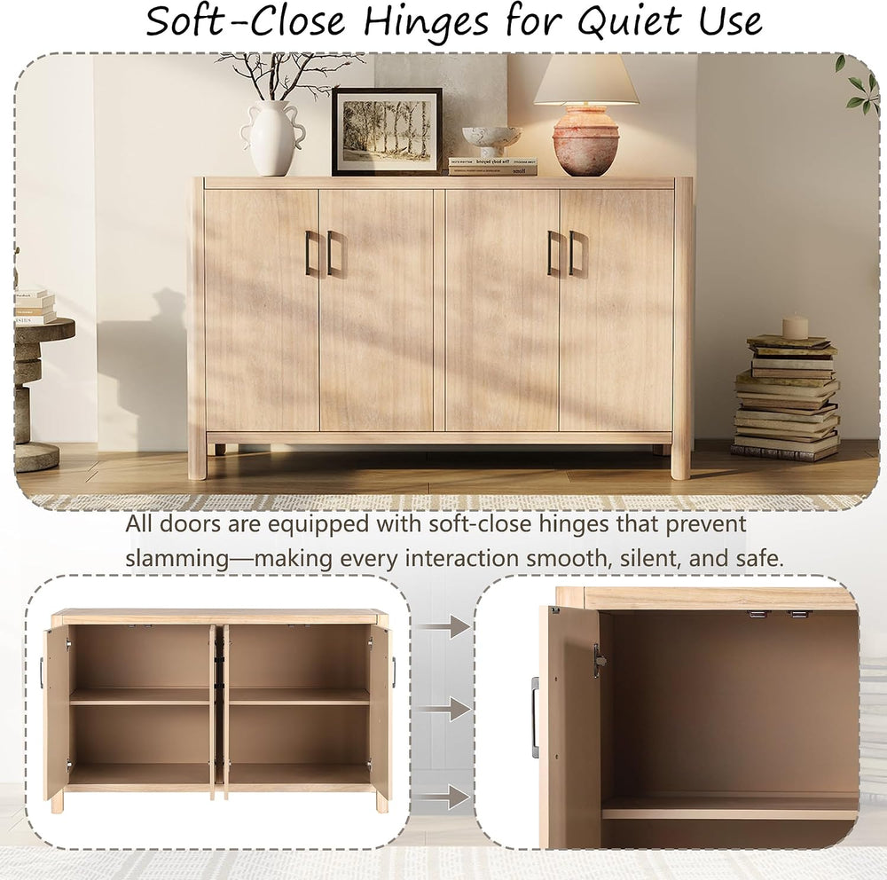 VilroCaz Farmhouse Wood 4-Door Cabinet Sideboard with Smooth Rounded Corners,...