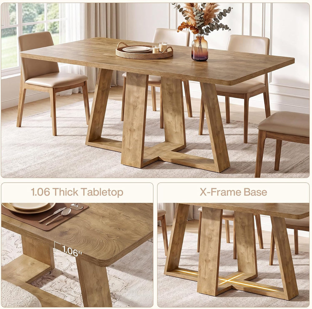 Tribesigns 63-Inch Dining Table, Farmhouse Kitchen Table with Wooden Pedestal...