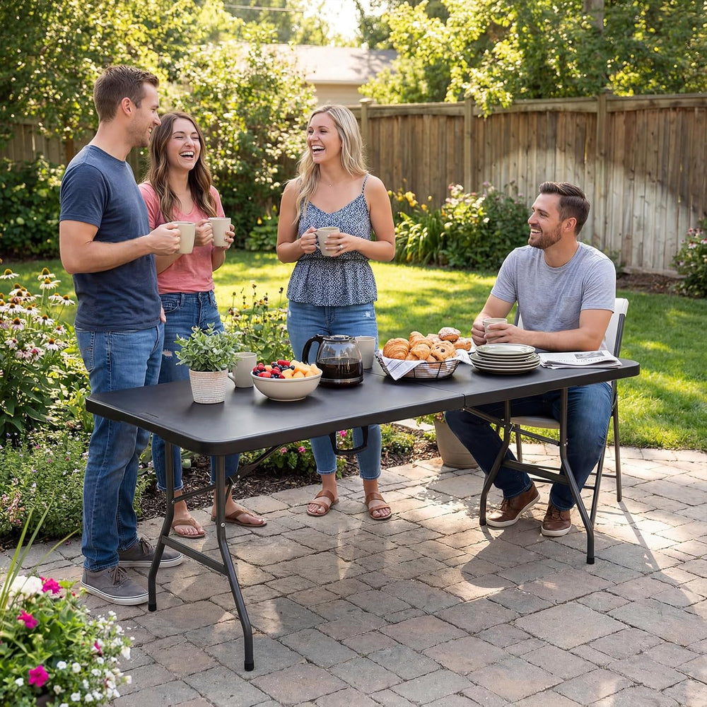 6ft Folding Table, Portable Heavy Duty Plastic Table for Party, Black | Fold-...