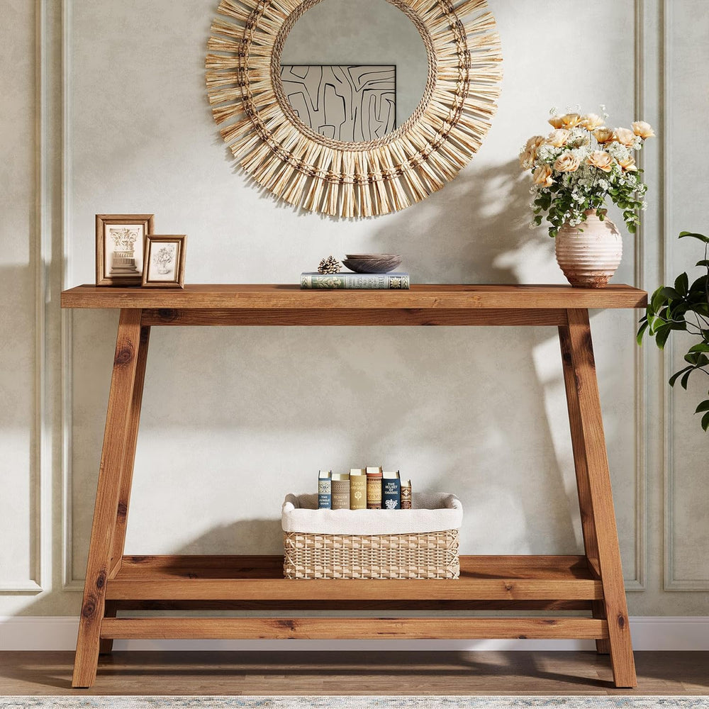 41.3" Farmhouse Console Table, Solid Wood Entryway Table with Storage Sh...