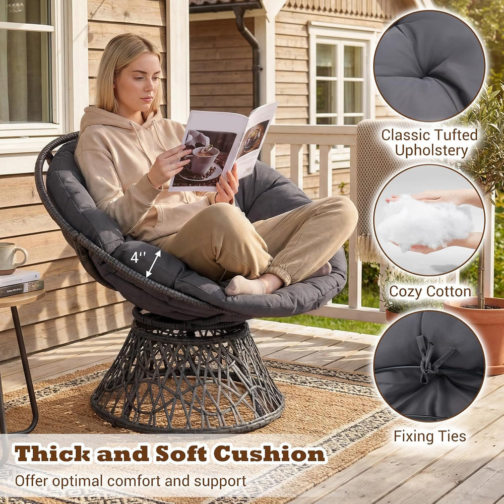 Giantex Wicker Papasan Chair with Soft Thick Cushion and High Capacity Metal ...