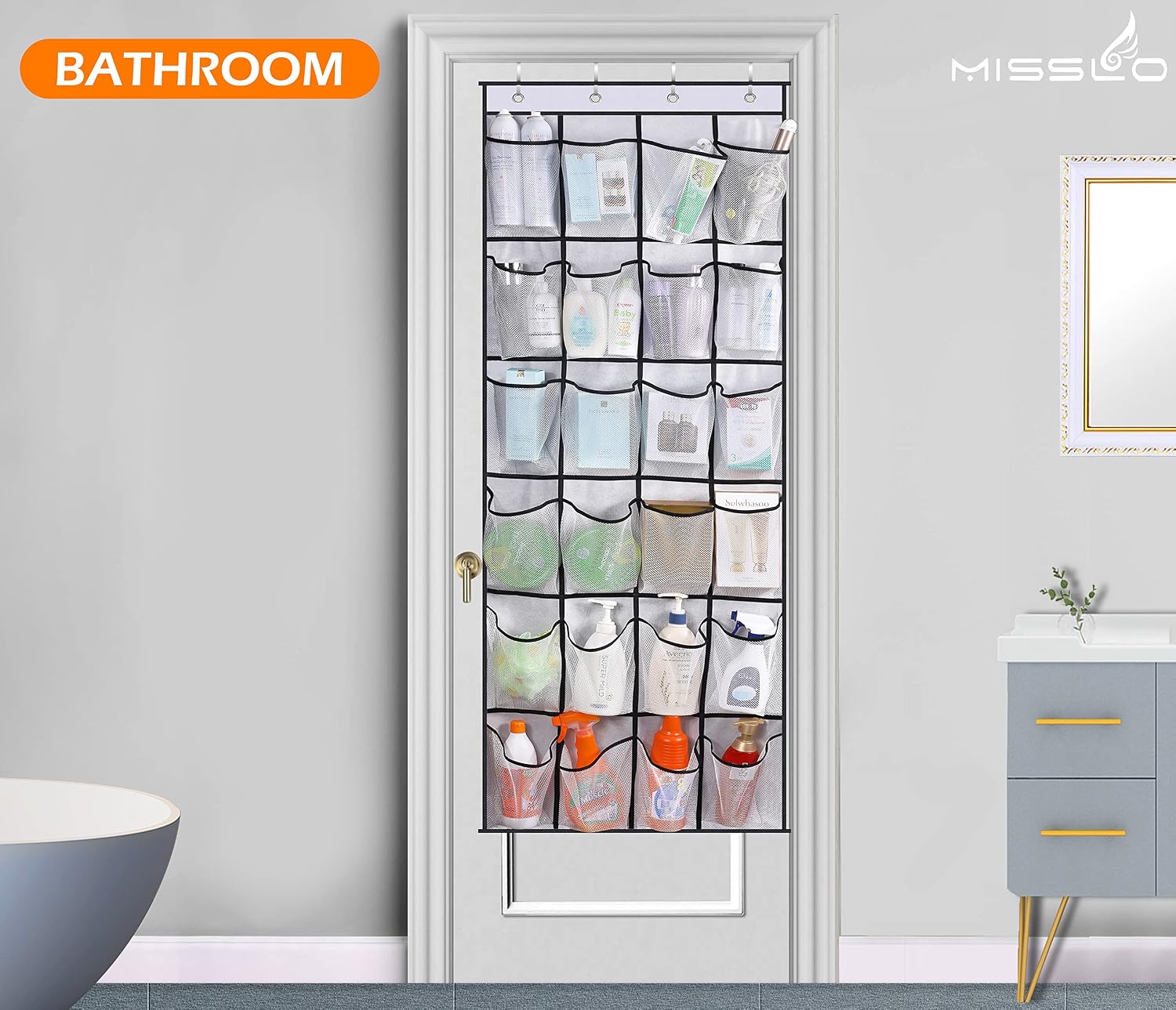 MISSLO Over The Door Shoe Organizer 24 Large Mesh Pockets, White