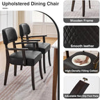 PU Leather Dining Chairs with Arms Set of 2, Upholstered Dining Room Chairs with Hardwood Legs & Open Curved Backrest,Modern Accent Kitchen Chairs 350 LBS Capacity, Black