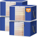 BALEINE 4 Pack Clothes Storage Bags, 16 Gallon Storage Containers with Reinforced Handle, Sturdy Zipper, Closet Organizer for Blanket, Comforter, Pillow, Bedding (Blue, 4 Pack)