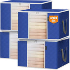 BALEINE 4 Pack Clothes Storage Bags, 16 Gallon Storage Containers with Reinforced Handle, Sturdy Zipper, Closet Organizer for Blanket, Comforter, Pillow, Bedding (Blue, 4 Pack)