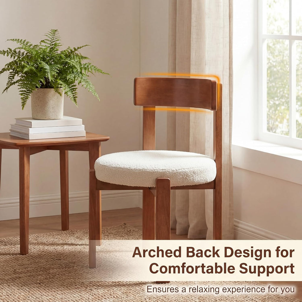 COSTWAY Wooden Dining Chairs Set of 4, Armless Upholstered Kitchen Chairs w/Curved Back & Teddy Fleece Padded Seat, Mid-Century Modern Accent Side Chair for Dining Room & Nooks, Small Space (Brown)