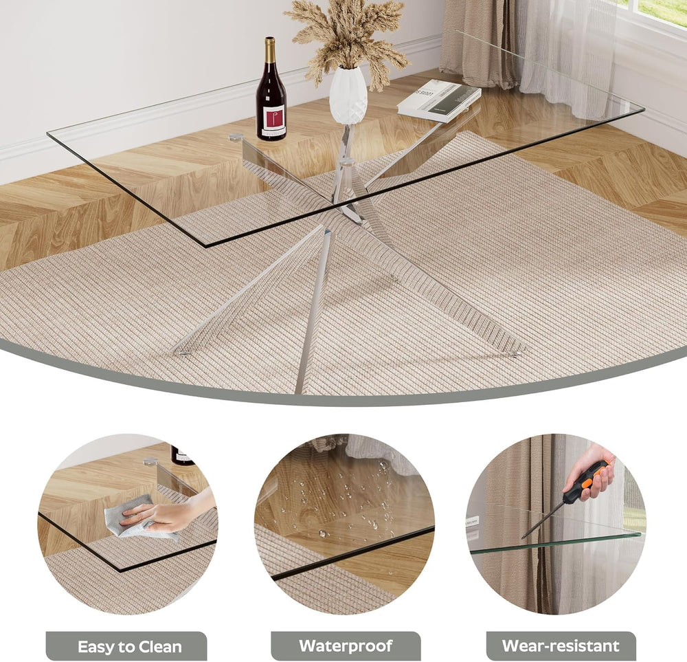 Modern Glass Dining Table Set for 4, 5-Piece Rectangular Kitchen Table Set wi...