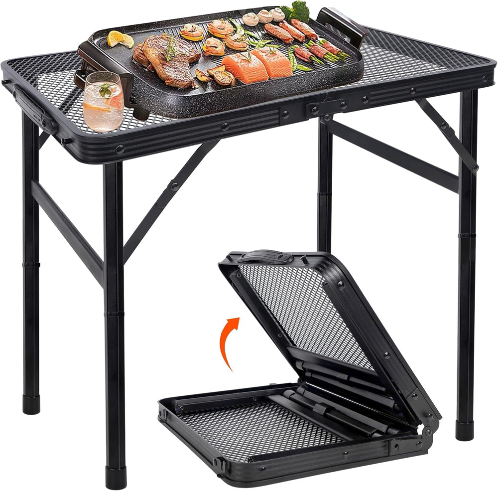FORUP Small Folding Table, Camping Table with Mesh Desktop, Portable Picnic T...