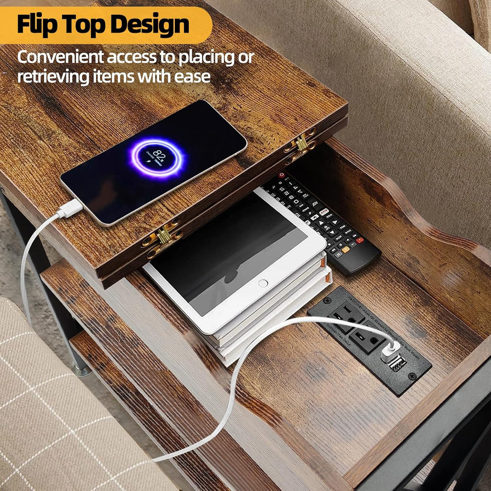 TooCust Flip Top End Table with Charging Station Set of 2, 12" D×21&quot...