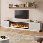 94.5" Fireplace TV Stand, Fluted TV Stands for Living Room, White | Entertainment Center with Unheated Electric Fireplace, 5 Flame Brightness & 12 Colors, Modern TV Consoles for Living Room