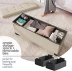 STORAGEBUD Storage Ottoman Bench with Bins, 43-in Storage Bench for Bedroom End of Bed, Folding Foot Rest Ottoman for Living Room Max 660lbs, Fabric Ottomans, Beige