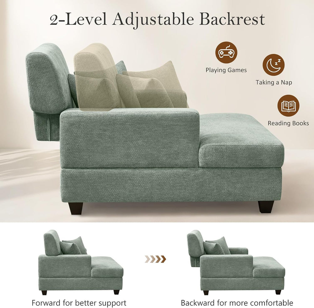 VANOMi 55.5" Chaise Lounge Chair with Adjustable Backrest, Chenille Sage