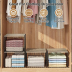 4PCS Wider Closet Organizers and Storage, Stackable Closet Shelf Organizer Storage Bins with Wood Top for Sweaters Jeans, Clothes Organizer Shelves for Wardrobe System Rack, Space-Saving,Sturdy Metal