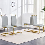 AZmac Modern Leather Dining Chairs Set of 6,Armless Kitchen Chairs,Dining Room Chairs with Upholstered Padded Seat and Sturdy Golden Legs for Dining Room,Kitchen (Set of 6, Light Grey-Gold Leg)