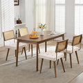 GarveeHome Natural Rattan Dining Chairs Set of 4, Linen Upholstered Kitchen Chairs with Tall Cane Backrest and Strong Wood Legs for Dining Room, Kitchen, Restaurant, Beige