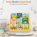 3-Tier Wooden Kids Bookshelf, Montessori Scalloped Bookcase Toddler Front Facing Book Display for Nursery, Baby Bookshelf Organizer for Kids Rooms, Playroom or Classroom