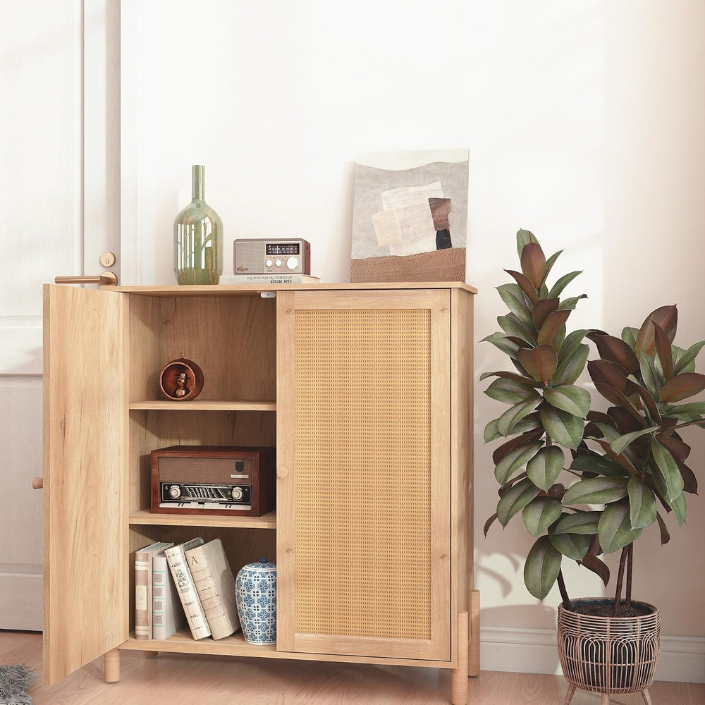 CIATRE Mid-Century Modern Natural Storage Cabinet with Woven Rattan Doors &am...
