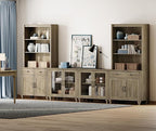 WAMPAT Entertainment Center with Bookshelves for TVs up to 75", Farmhouse Wall Unit TV Stand with Glass Doors & Drawer, Media Console Table for Living Room, Bedroom & Home Theater, Wash Grey