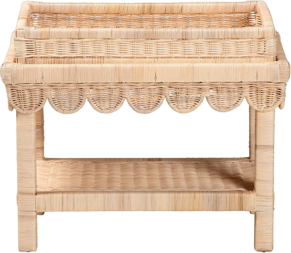 Bali & pari Weyman Scalloped Rattan End Table with Removable Tray Top - H...