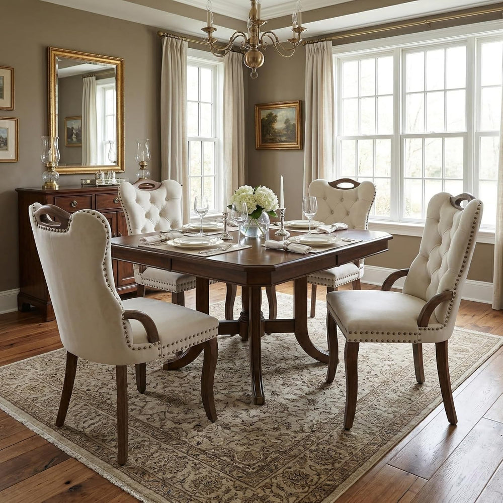Dining Chairs Set of 4, Velvet Upholstered Kitchen Chairs with Vintage Copper...