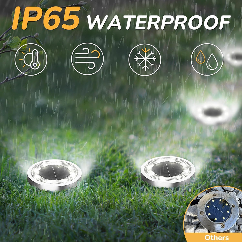 INCX 16Pack Solar Ground Lights Outdoor, 8 LED, IP65 Waterproof, Cold White