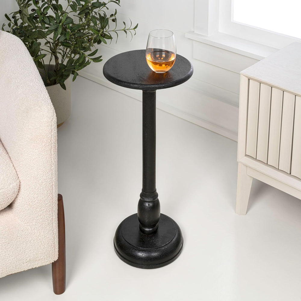 JONATHAN Y Leopold Solid Mango Wood Round Pedestal Drink Table, 24.5" Ta...