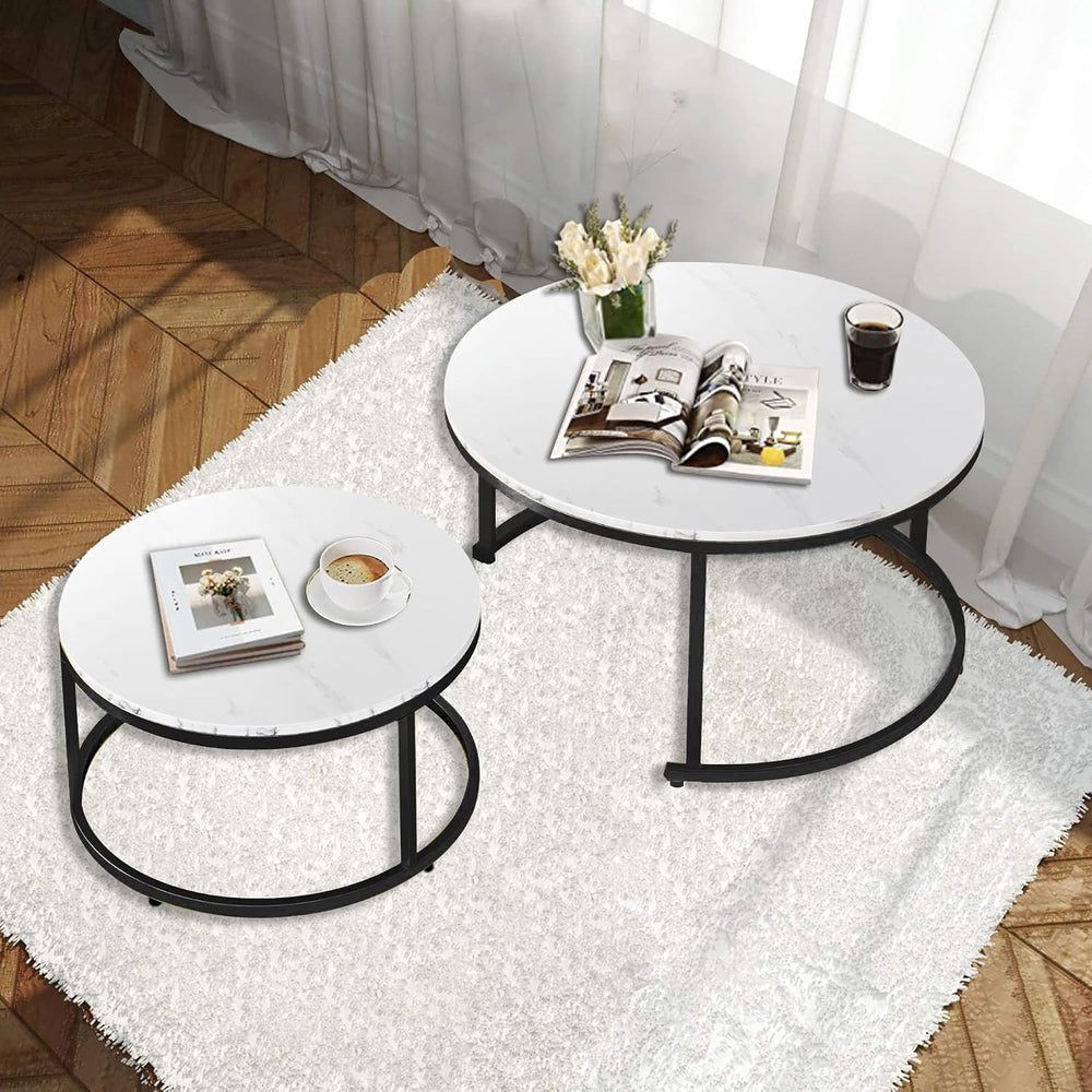 AT-VALY Nesting Table Set of 2,Round Coffee Table,End Side Table with Sturdy ...